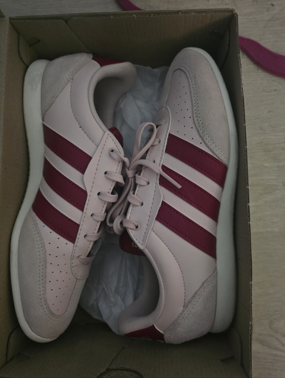 Classic Women's Adidas Pink and Burgundy Striped Sneakers